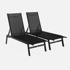Set of 2 multi-position deckchairs, textilene and steel