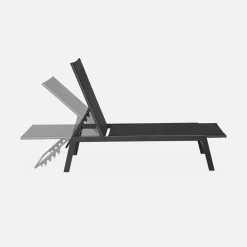 Set of 2 multi-position deckchairs, textilene and steel