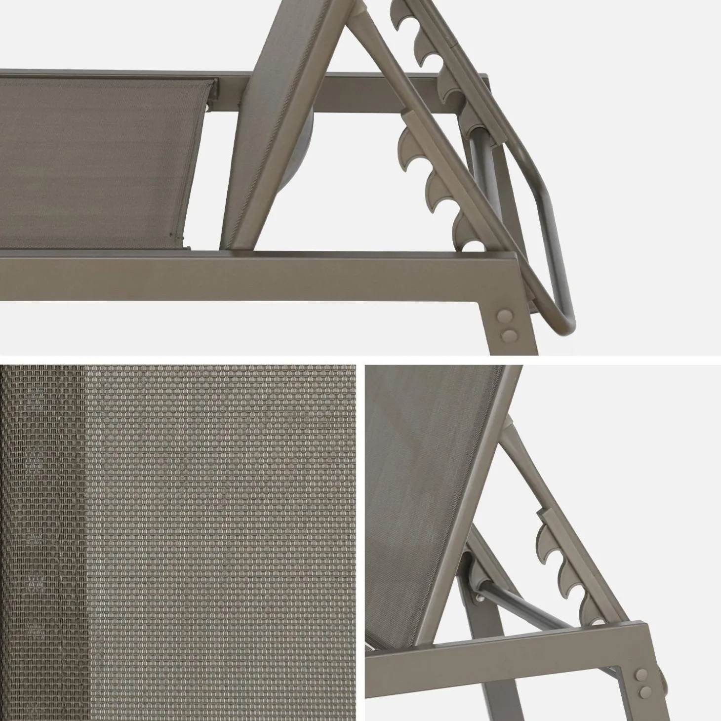 Set of 2 multi-position deckchairs, textilene and steel