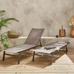 Set of 2 multi-position deckchairs, textilene and steel