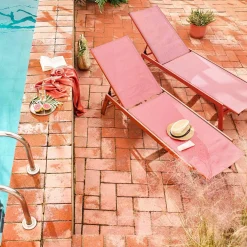 Set of 2 multi-position deckchairs, textilene and steel