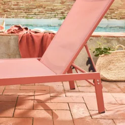 Set of 2 multi-position deckchairs, textilene and steel