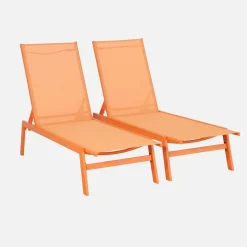 Set of 2 multi-position deckchairs, textilene and steel