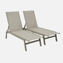 Set of 2 multi-position deckchairs, textilene and steel