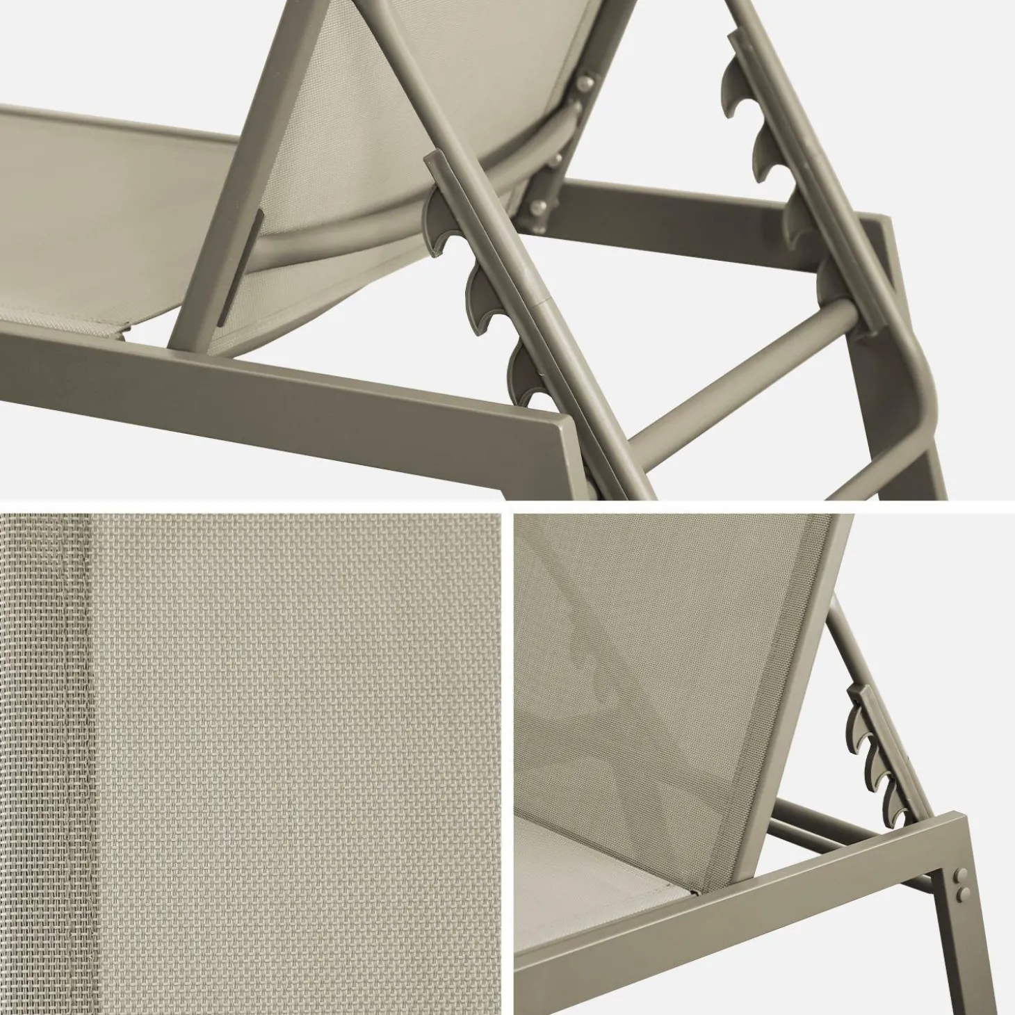 Set of 2 multi-position deckchairs, textilene and steel