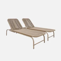 Set of 2 multi-position sun loungers steel and rope