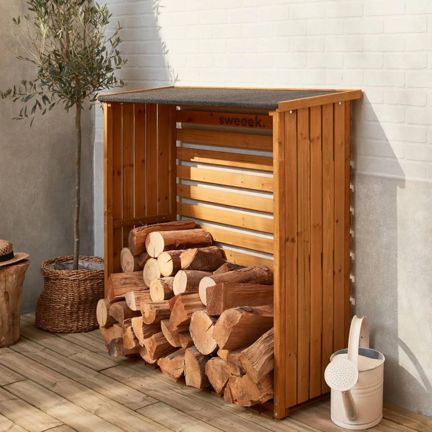Set of 2 natural fir wood log racks