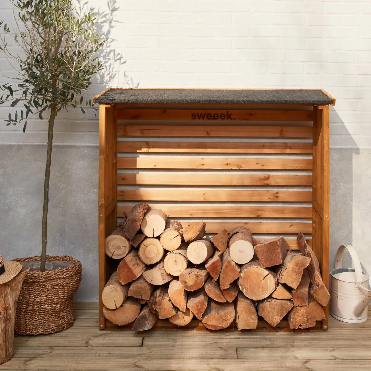 Set of 2 natural fir wood log racks