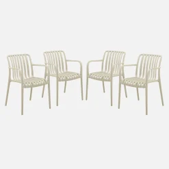 Set of 4 plastic garden armchairs