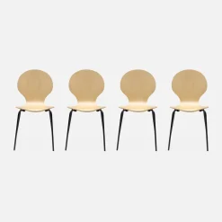 Set of 4 retro wooden stacking chairs