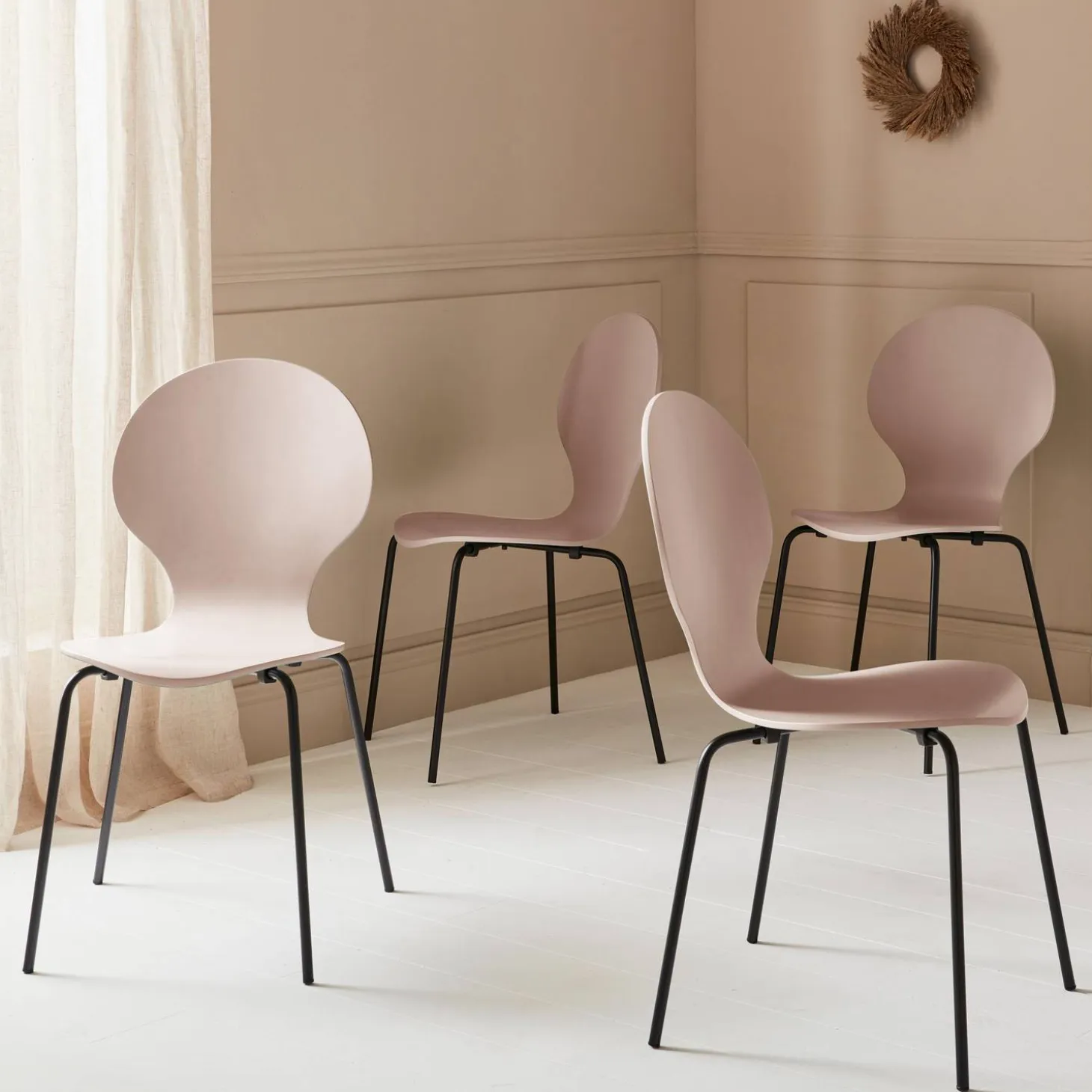 Set of 4 retro wooden stacking chairs