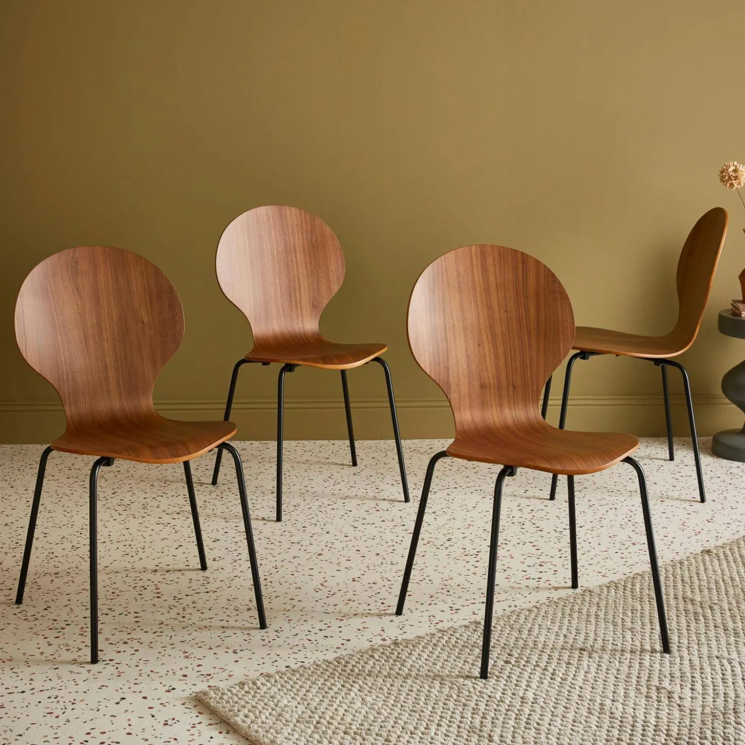 Set of 4 retro wooden stacking chairs