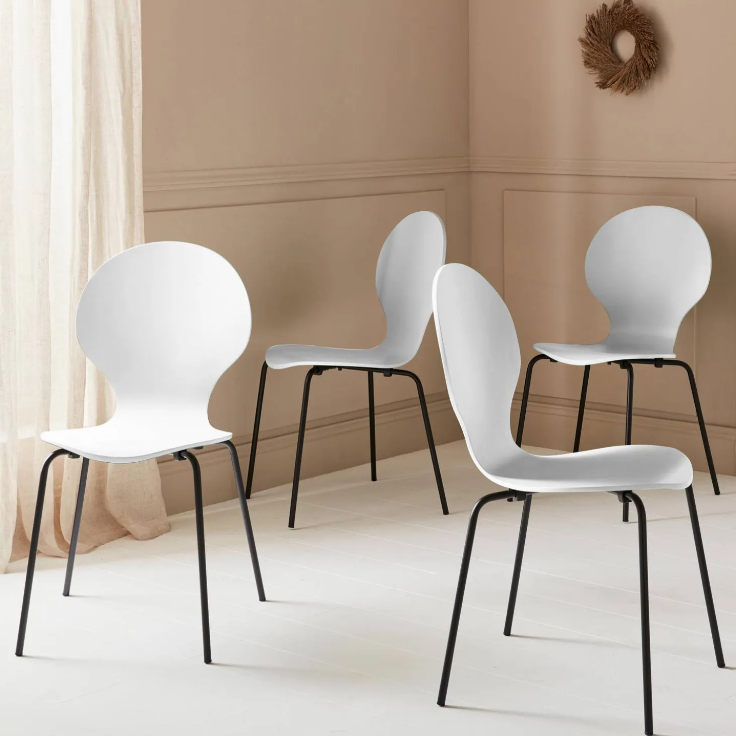 Set of 4 retro wooden stacking chairs