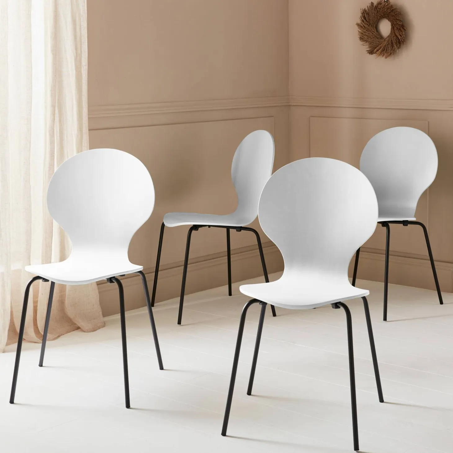 Set of 4 retro wooden stacking chairs