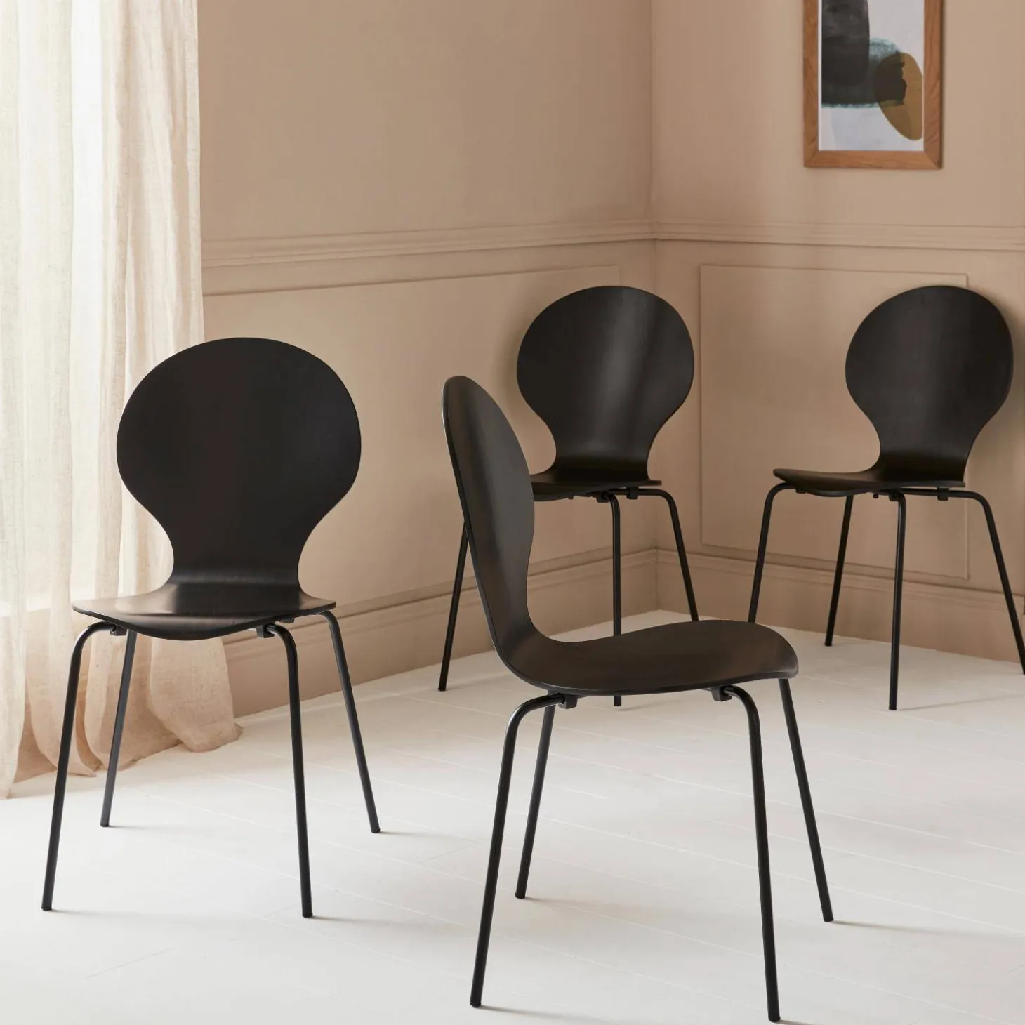 Set of 4 retro wooden stacking chairs