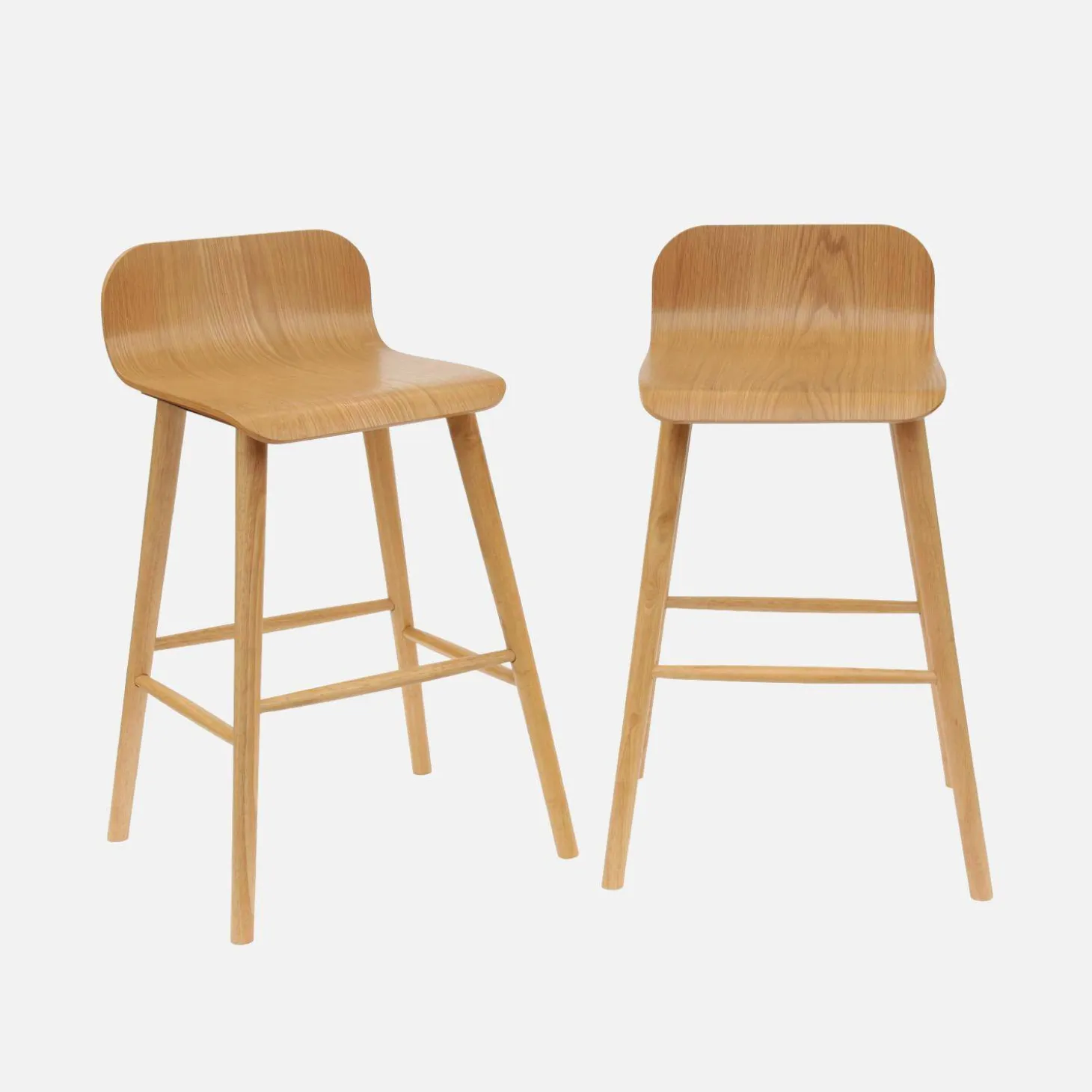 Set of 2 scandinavian bar stools in rubberwood