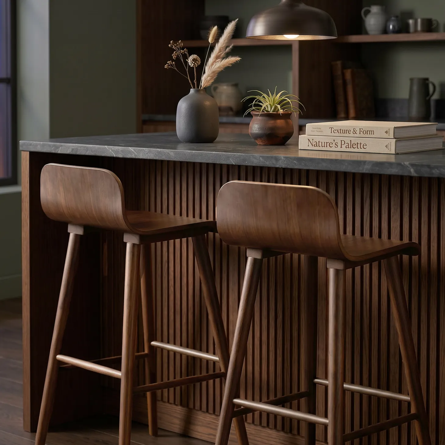 Set of 2 scandinavian bar stools in rubberwood