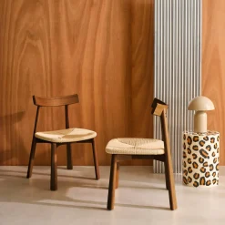 Set of 2 Scandinavian chairs in rubberwood with rope seat