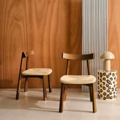 Set of 2 Scandinavian chairs in rubberwood with rope seat