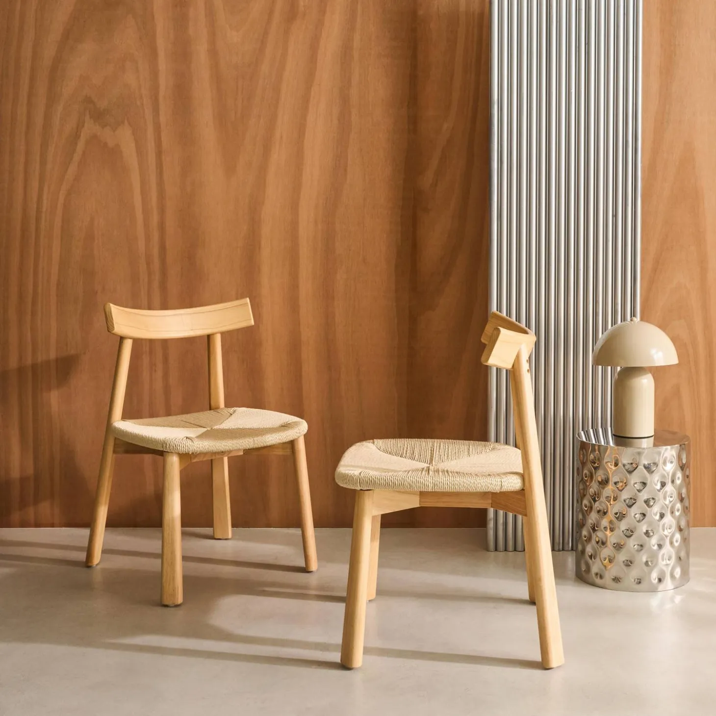 Set of 2 Scandinavian chairs in rubberwood with rope seat