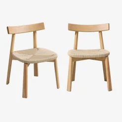 Set of 2 Scandinavian chairs in rubberwood with rope seat