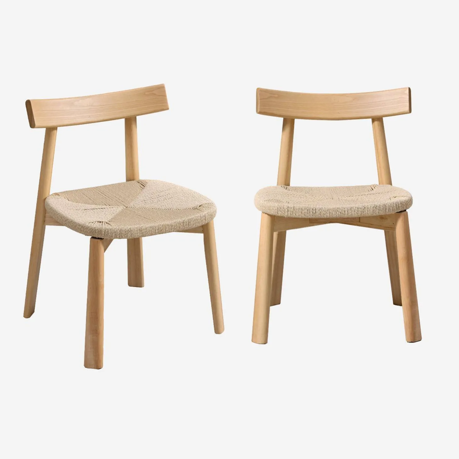 Set of 2 Scandinavian chairs in rubberwood with rope seat