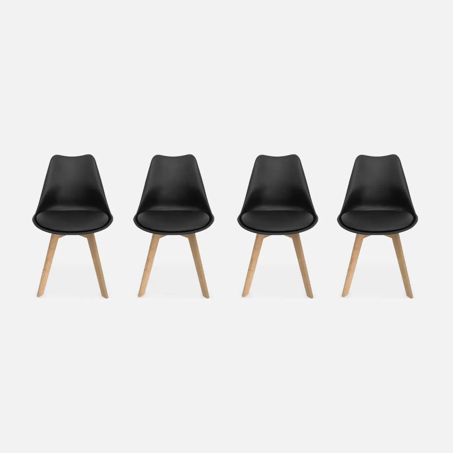 Set of 4 scandi-style dining chairs with wooden legs