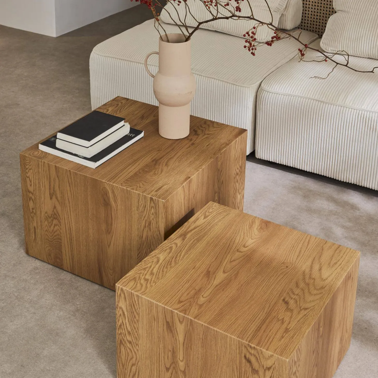 Set of 2 square wood effect nesting coffee tables