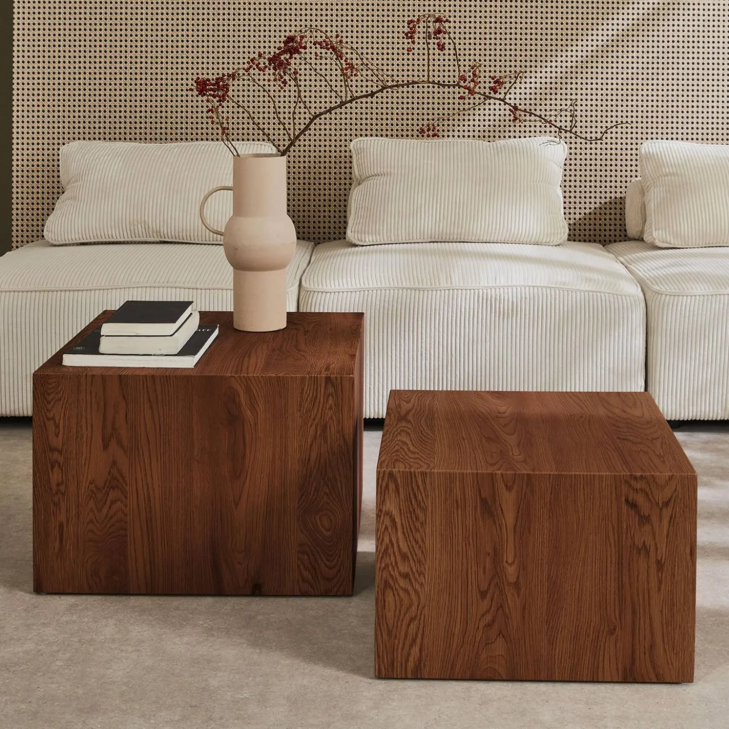 Set of 2 square wood effect nesting coffee tables