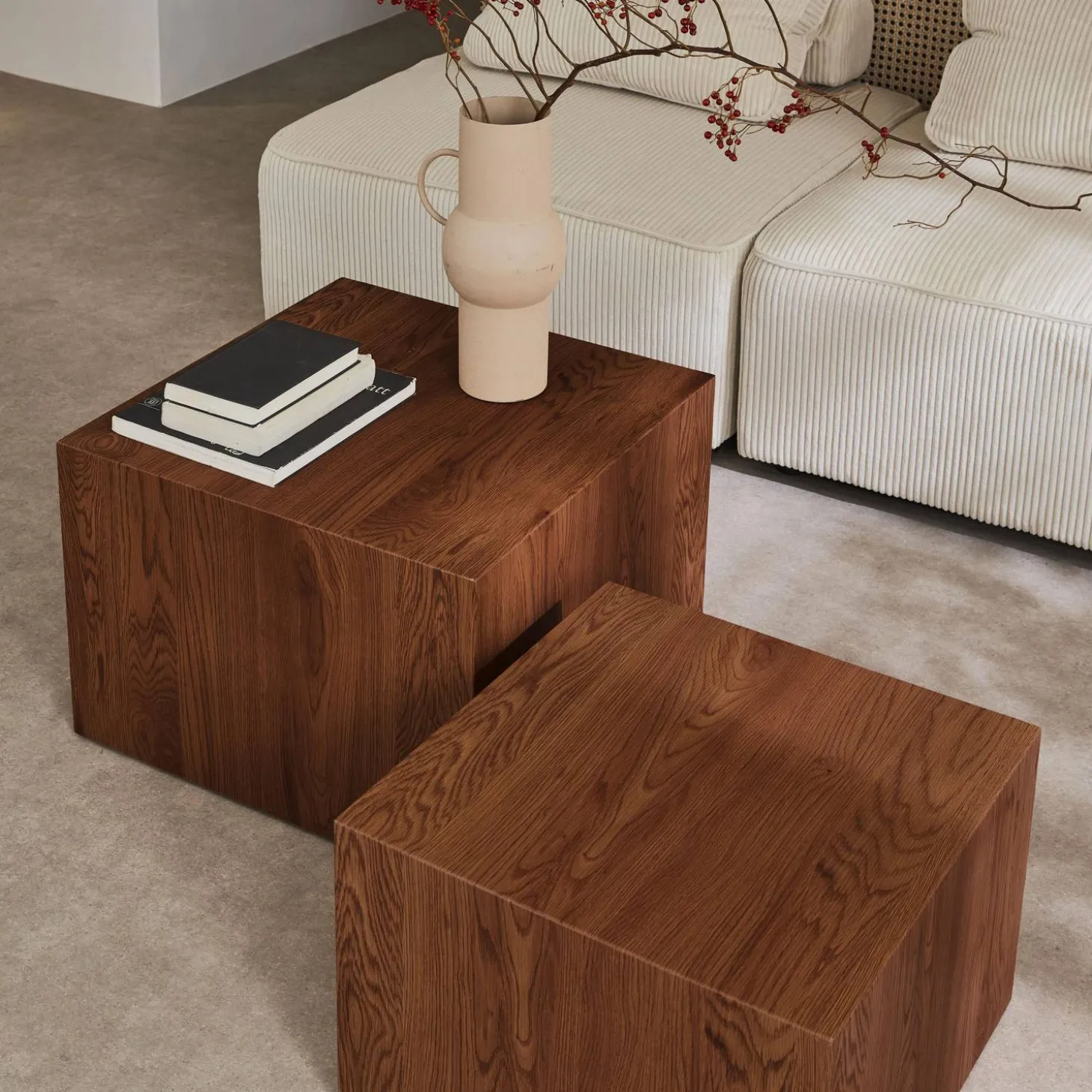 Set of 2 square wood effect nesting coffee tables
