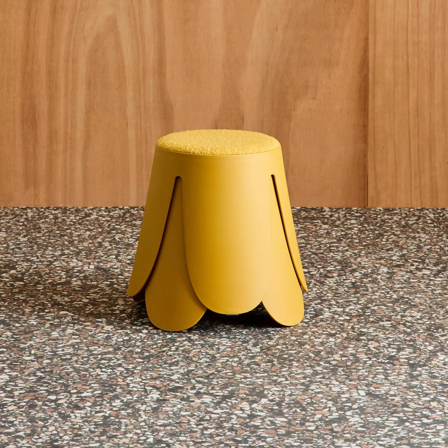 Set of 2 stackable children's stools in polypropylene and textured boucle