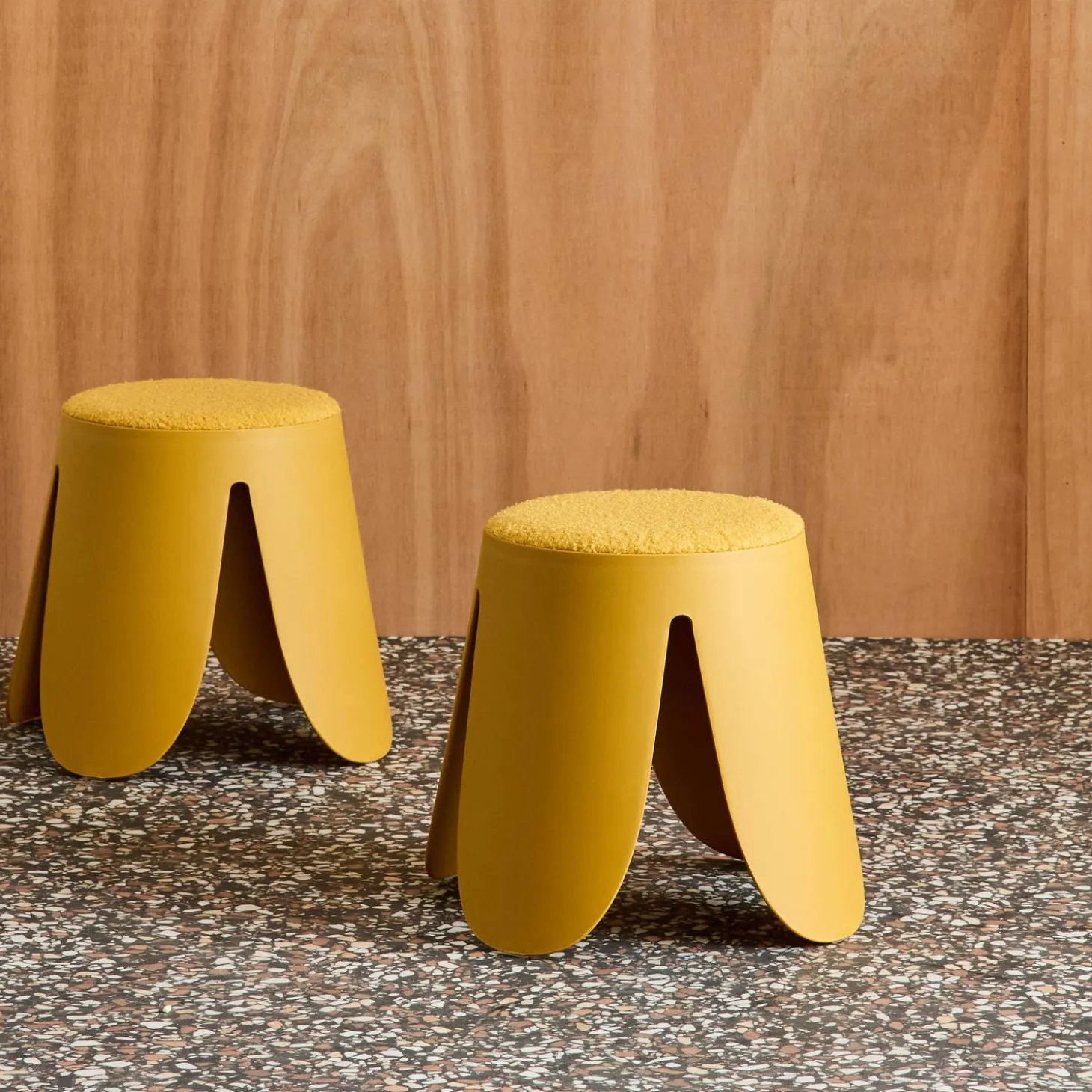 Set of 2 stackable children's stools in polypropylene and textured boucle