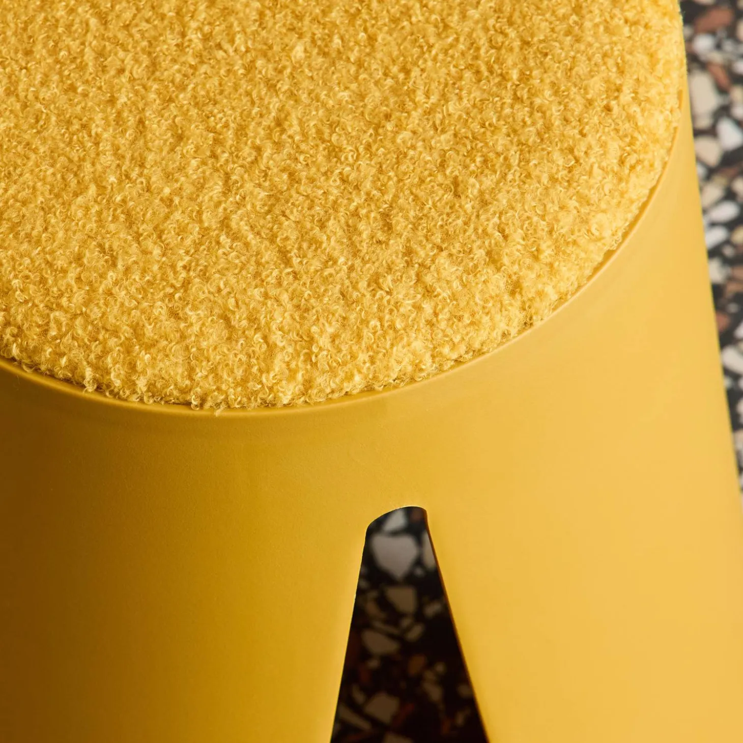 Set of 2 stackable children's stools in polypropylene and textured boucle