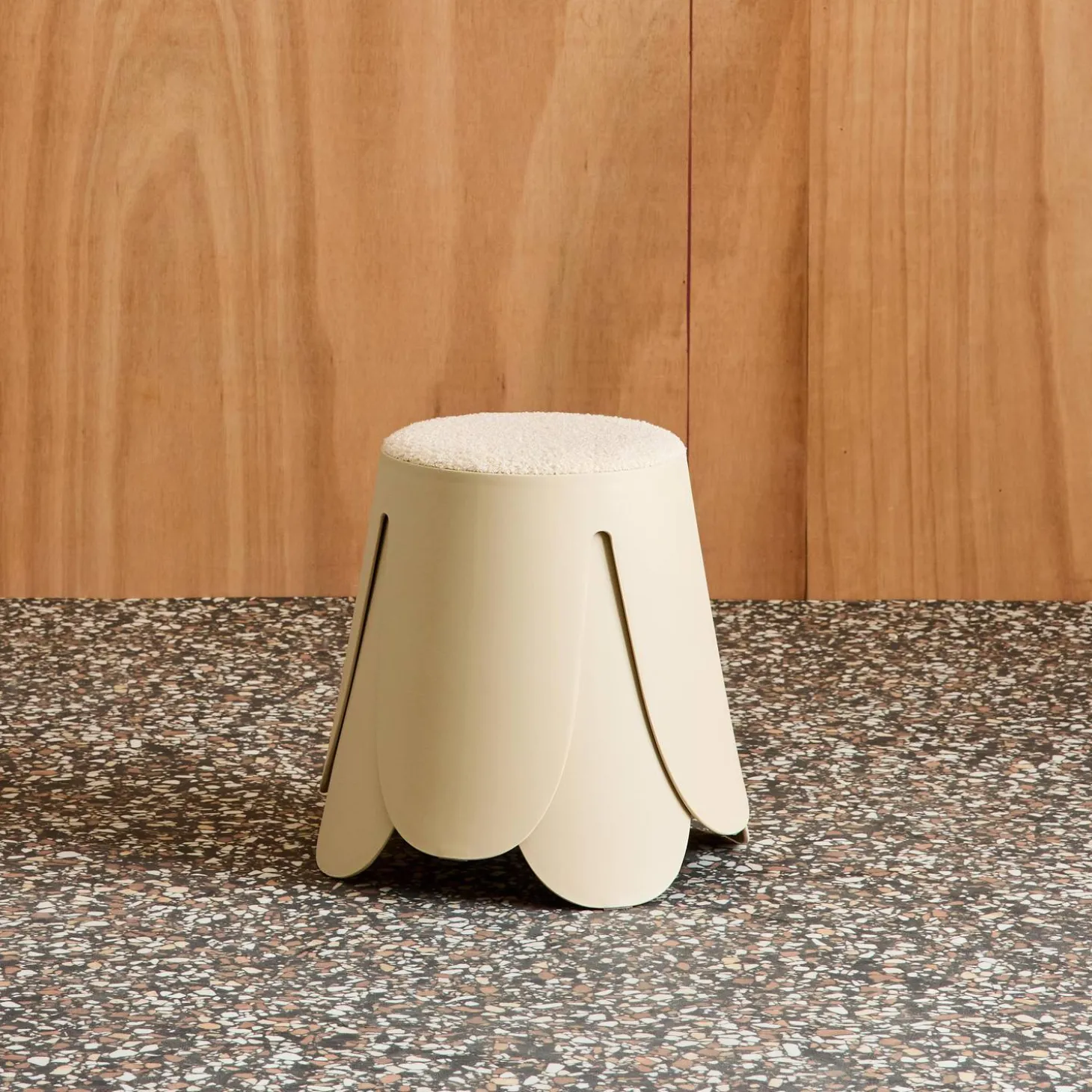 Set of 2 stackable children's stools in polypropylene and textured boucle