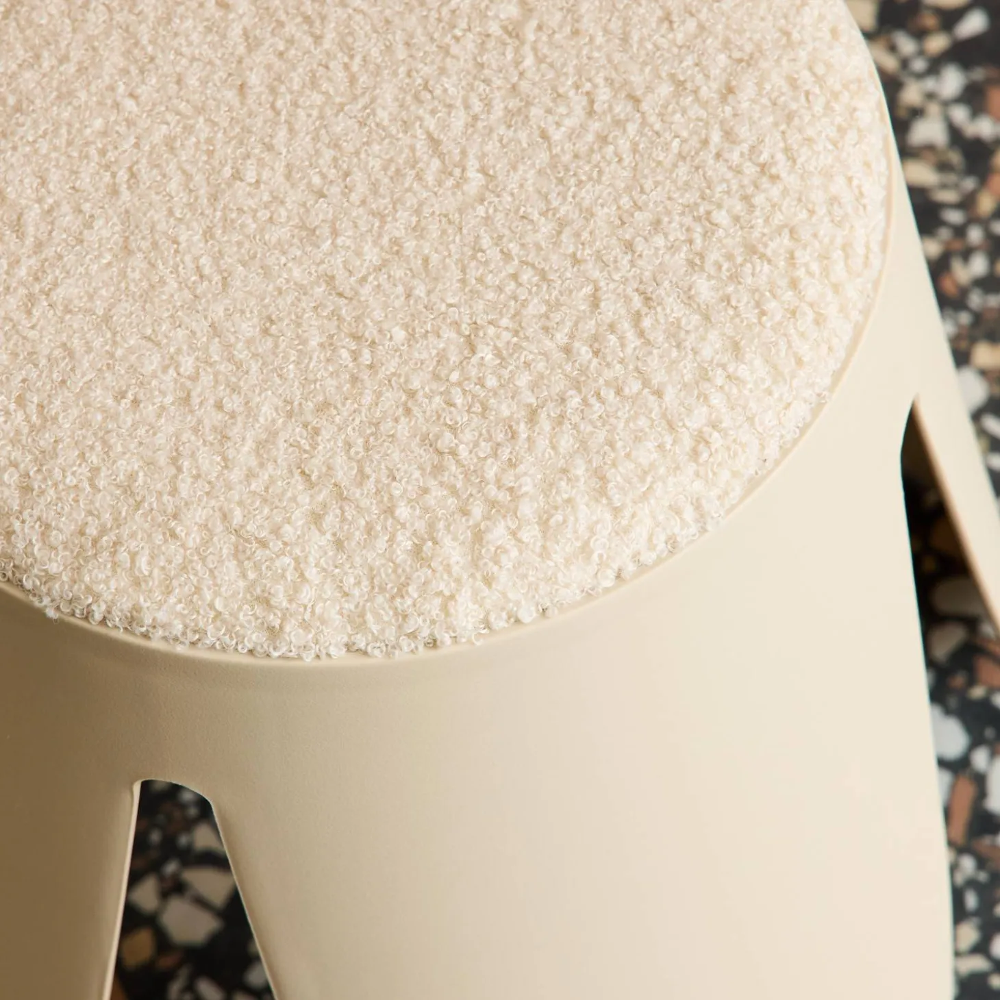 Set of 2 stackable children's stools in polypropylene and textured boucle