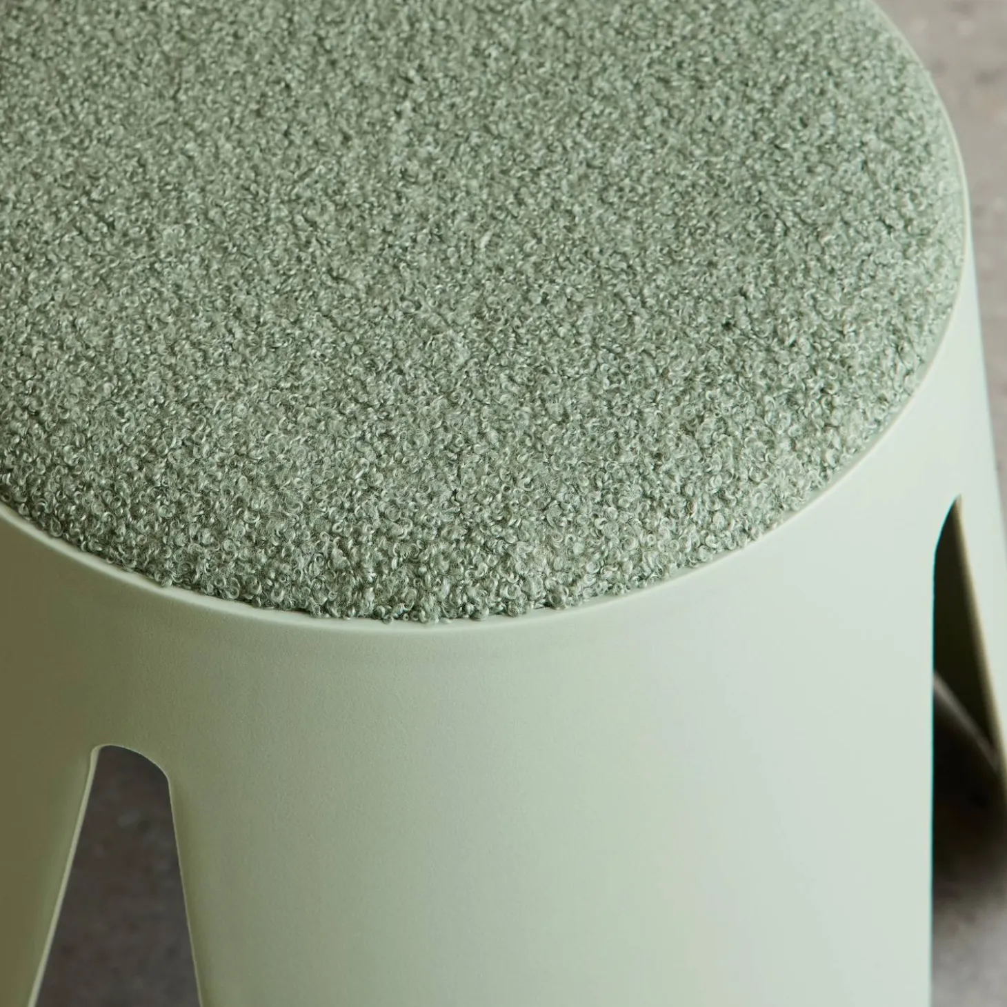Set of 2 stackable children's stools in polypropylene and textured boucle
