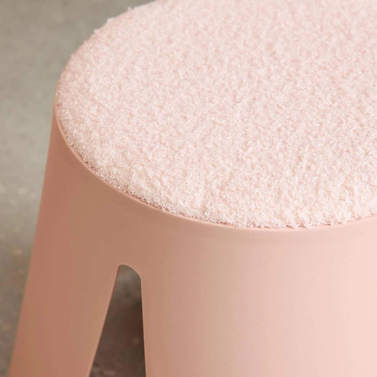 Set of 2 stackable children's stools in polypropylene and textured boucle