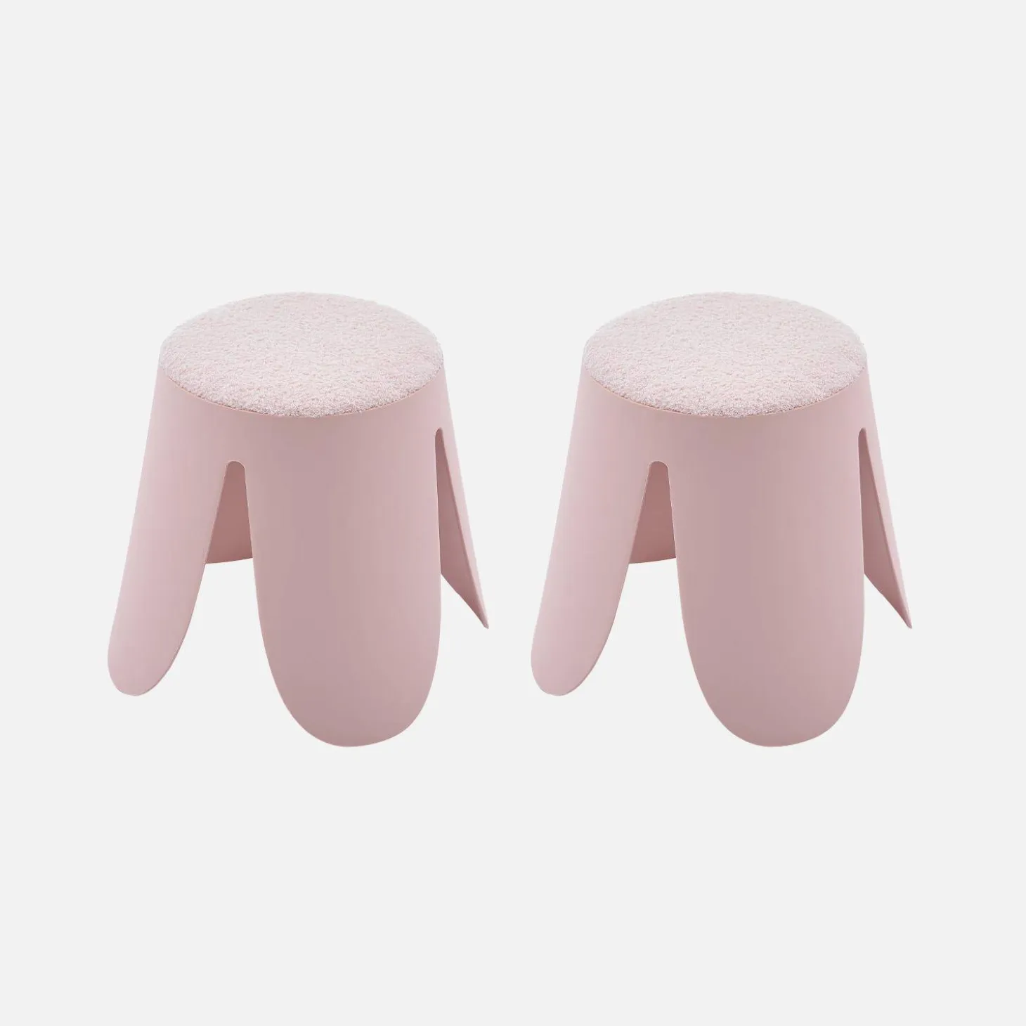 Set of 2 stackable children's stools in polypropylene and textured boucle