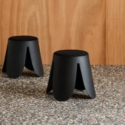 Set of 2 stackable children's stools in polypropylene and textured boucle