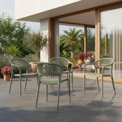 Set of 4 stackable garden chairs with rope effect
