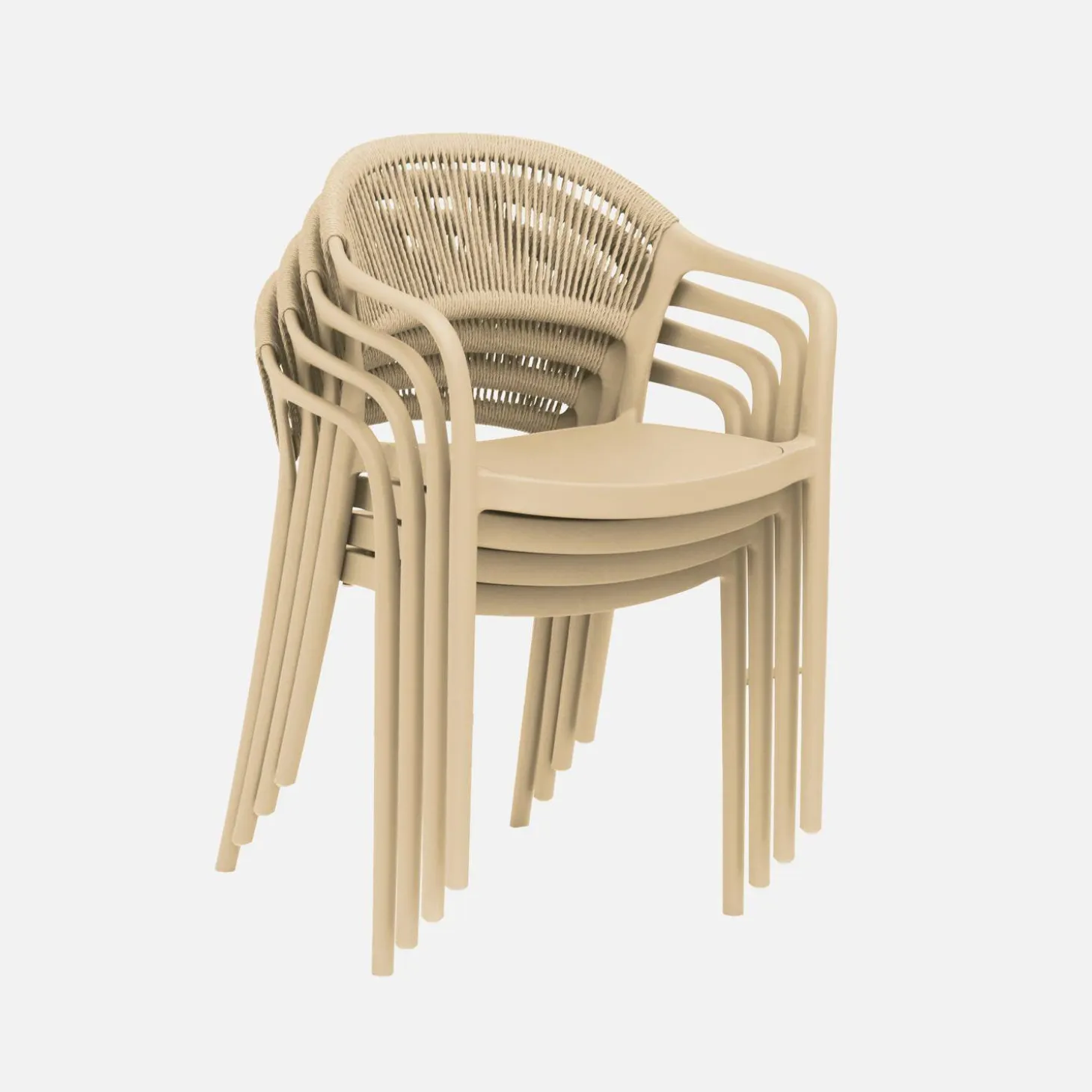 Set of 4 stackable garden chairs with rope effect