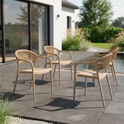Set of 4 stackable garden chairs with rope effect