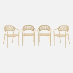 Set of 4 stackable garden chairs with rope effect