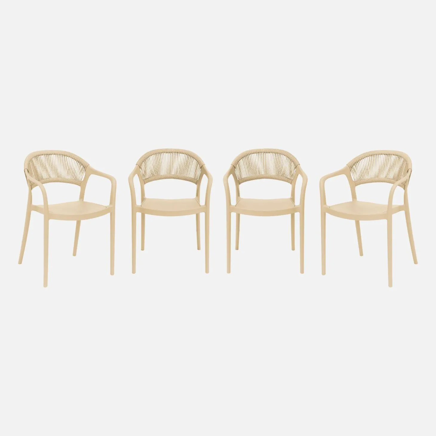 Set of 4 stackable garden chairs with rope effect