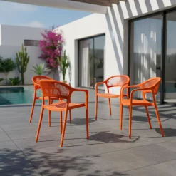 Set of 4 stackable garden chairs with rope effect