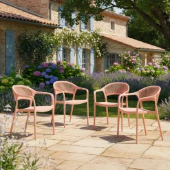 Set of 4 stackable garden chairs with rope effect