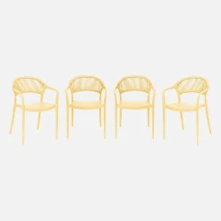 Set of 4 stackable garden chairs with rope effect