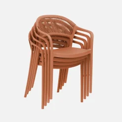 Set of 4 stackable garden chairs with rope effect