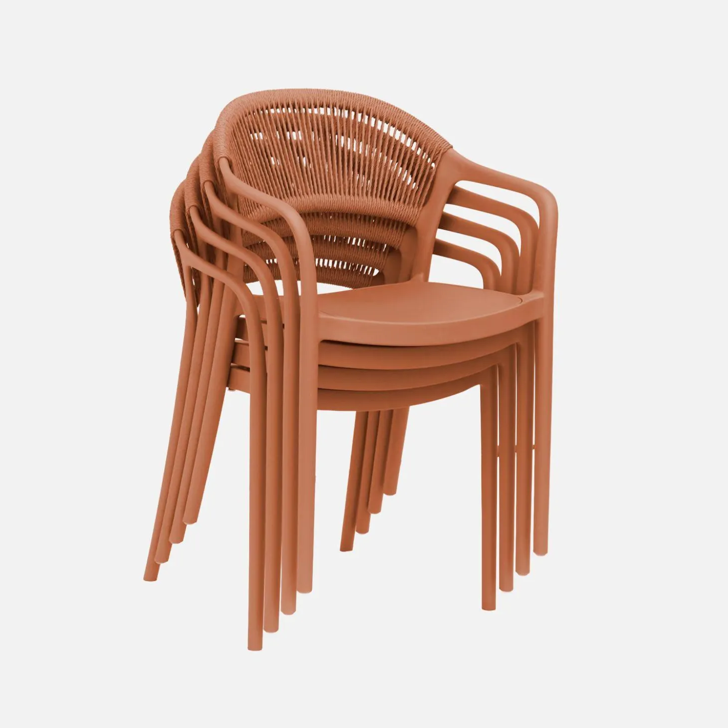 Set of 4 stackable garden chairs with rope effect
