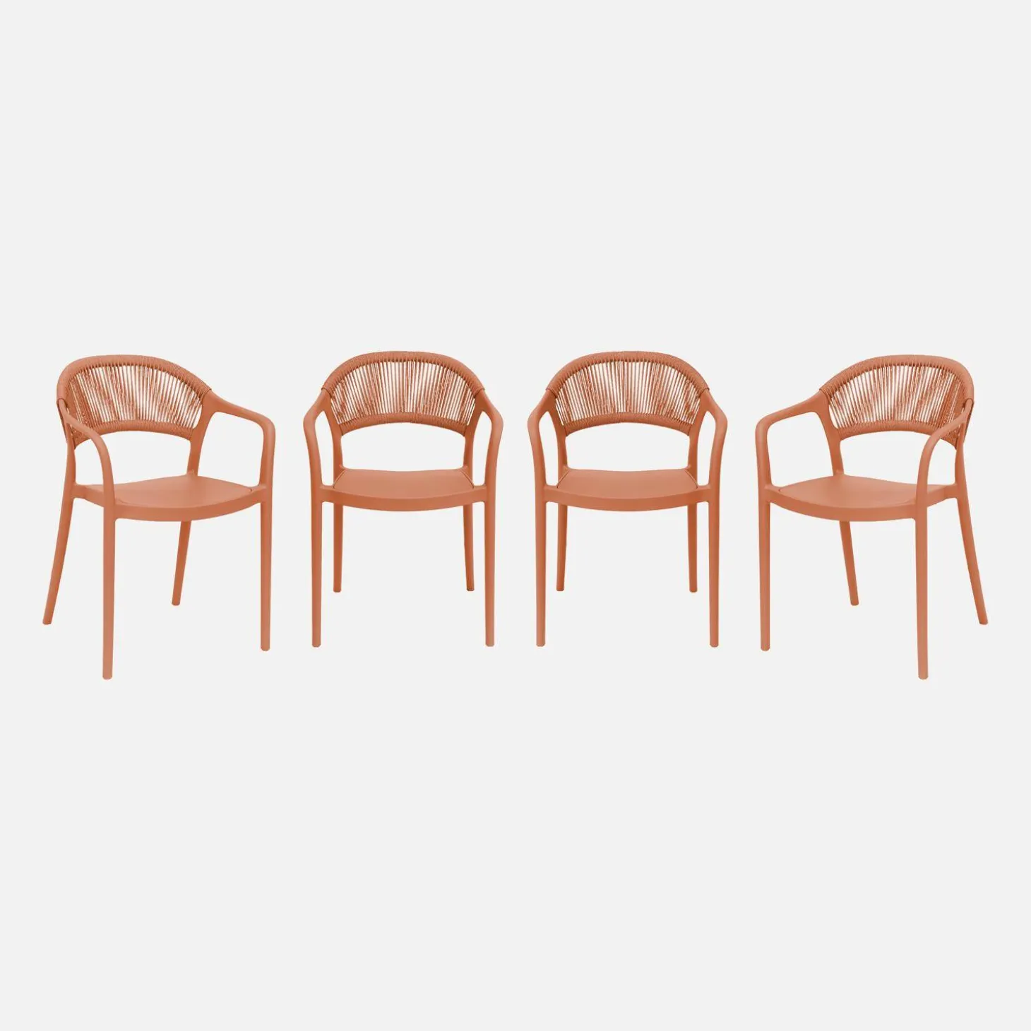 Set of 4 stackable garden chairs with rope effect